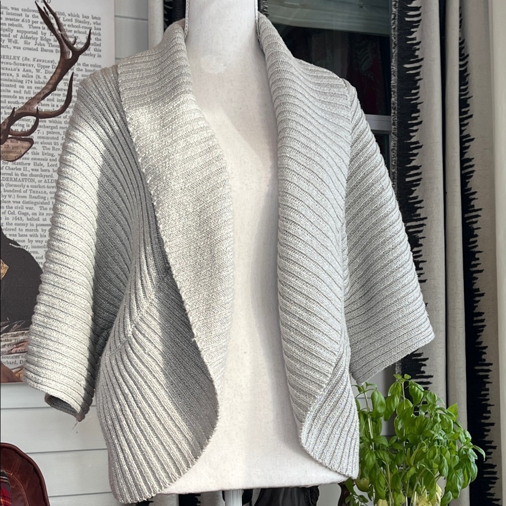 Chico's Light Gray Ribbed Sweater Shrug